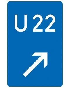 Blaues Verkehrszeichen 460-22 „Bedarfsumleitung – rechts einordnen“ mit Umleitungsnummer U22