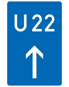 Verkehrszeichen 460-30 Bedarfsumleitung geradeaus mit individueller Umleitungsnummer auf blauem Wegweiserschild.