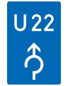 Blaues Verkehrszeichen 460-31 mit individueller U-Nummer und weißem Kreisverkehrspfeil für die Geradeausfahrt