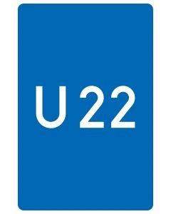 Blaues Verkehrszeichen Nr. 460-50 mit weißer Umleitungsnummer U22 ohne Pfeilsymbol