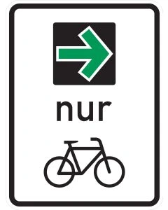 Verkehrszeichen 721 Grünpfeilschild nur für Radverkehr mit Fahrrad-Symbol für Rechtsabbiegen bei Rot.