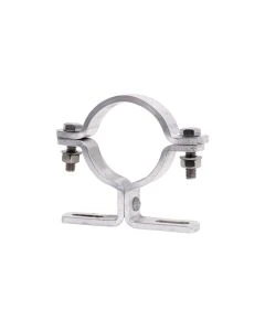 Rohrschelle Typ AR 107 aus Aluminium mit 70 mm Lochabstand, montiert mit Schrauben und Muttern, geeignet für Pfosten Ø 60,3 mm