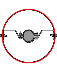 Technische Illustration einer runden Leitpfosten-Säule mit Rohrschellen-Befestigung