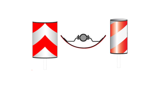 Leits&auml;ulen und Leitplatten zur Verkehrsf&uuml;hrung mit Leitplatte, flexibler Leitlinie und Leitpfosten